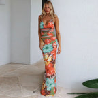 Tropical Print Top & Maxi Skirt Set