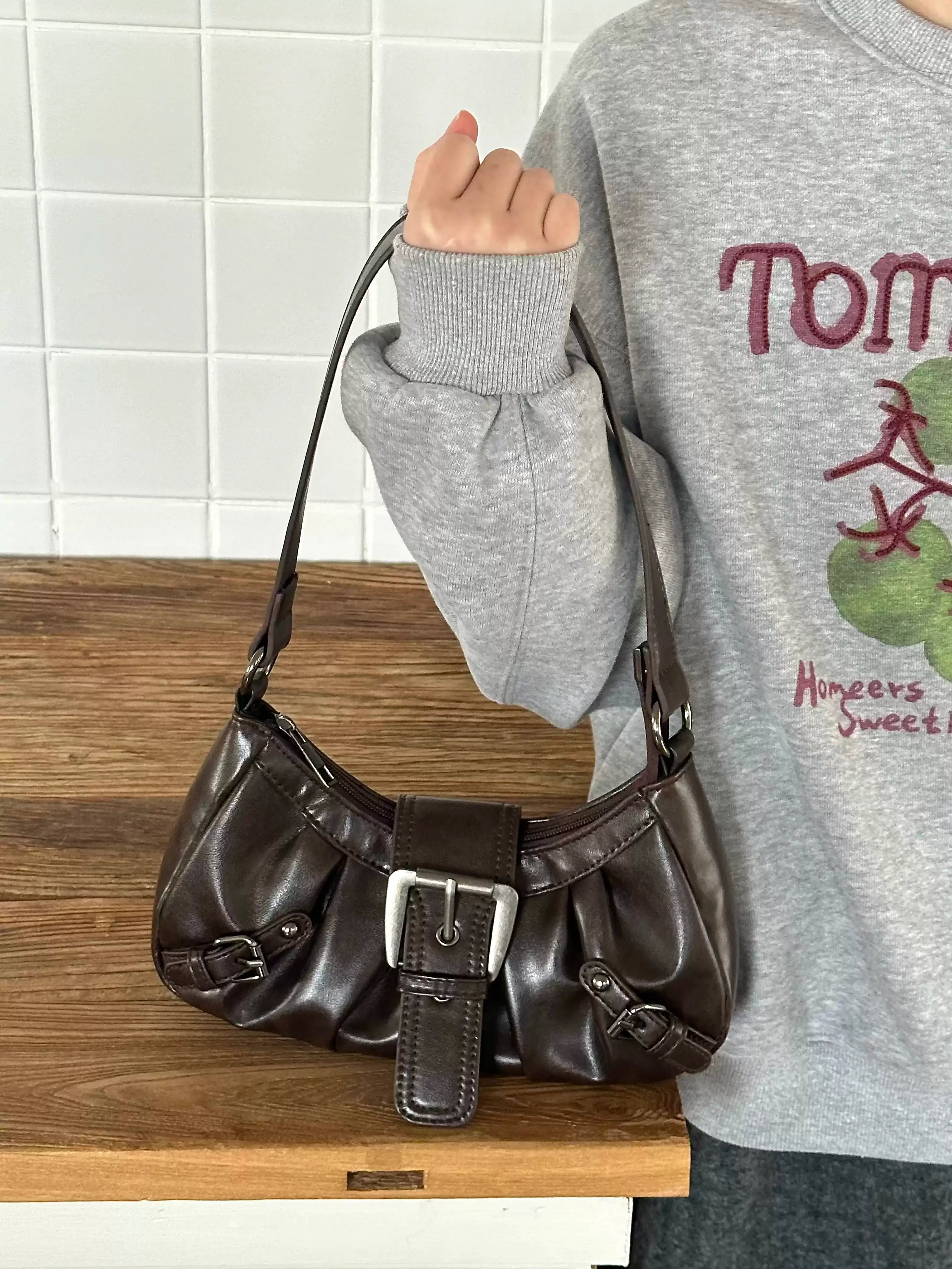 Haven Vintage Buckle Ruched Shoulder Bag