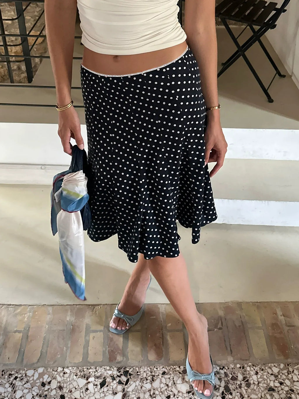 Polka Dot Flared Midi Skirt
