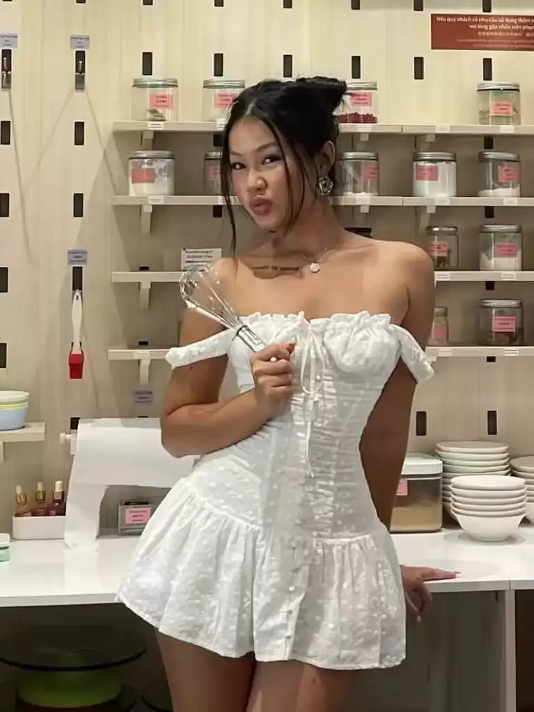 White Eyelet Corset Mini Dress