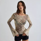 Rivka Zebra Mesh Long Sleeve Top