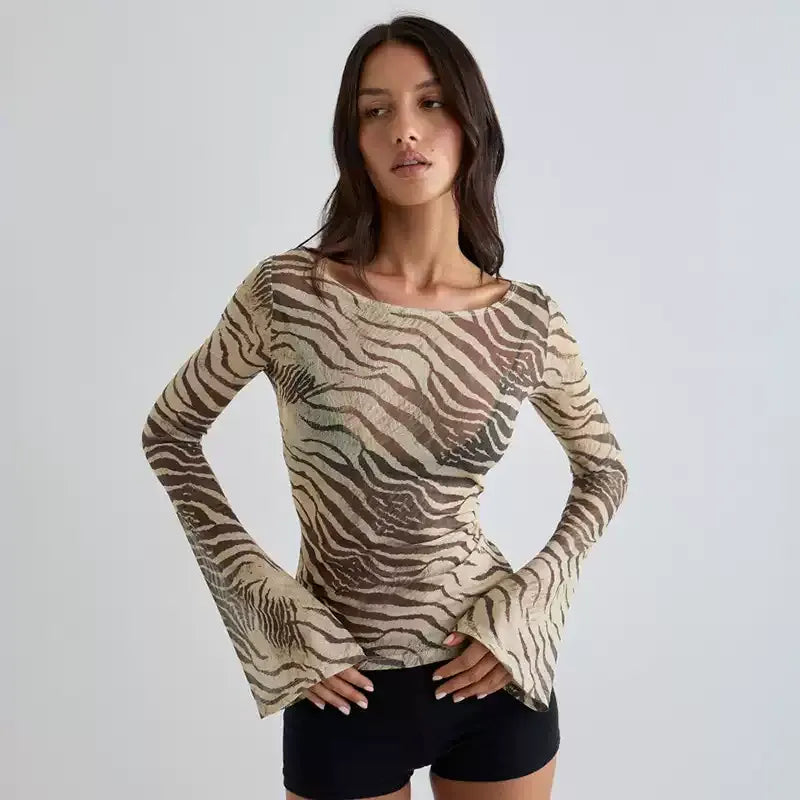 Rivka Zebra Mesh Long Sleeve Top