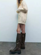 Matilda Vintage Buckle Knee-High Boots
