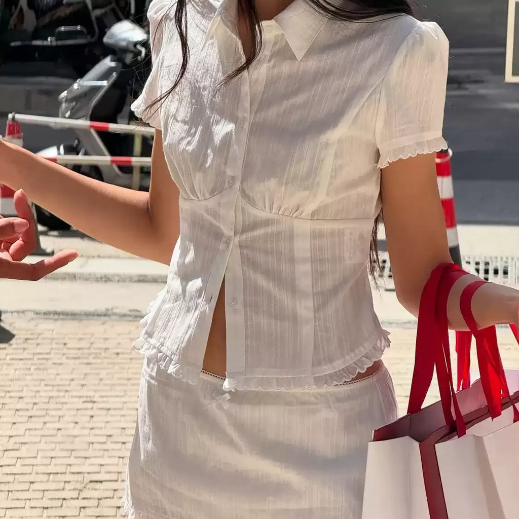 Briseis Button-Up Top & Mini Skirt Set