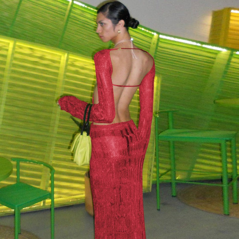 Elara Backless Crochet Maxi Dress