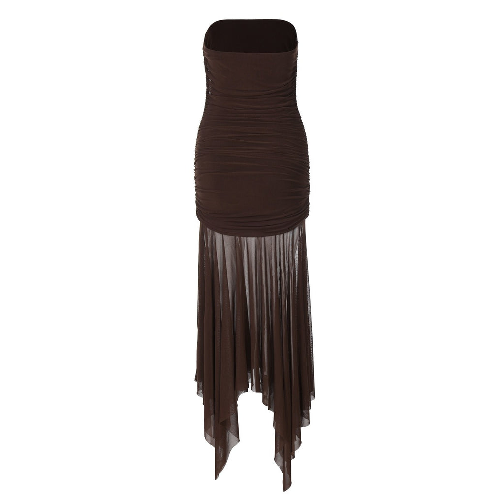 Xiu Strapless Mesh Maxi Dress
