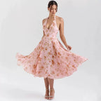 Viana Halter Floral Midi Dress