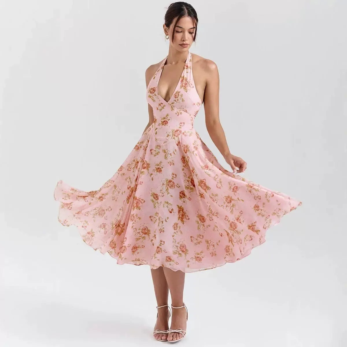Viana Halter Floral Midi Dress