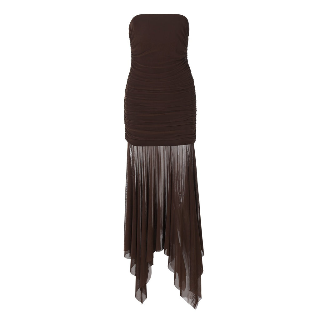Xiu Strapless Mesh Maxi Dress