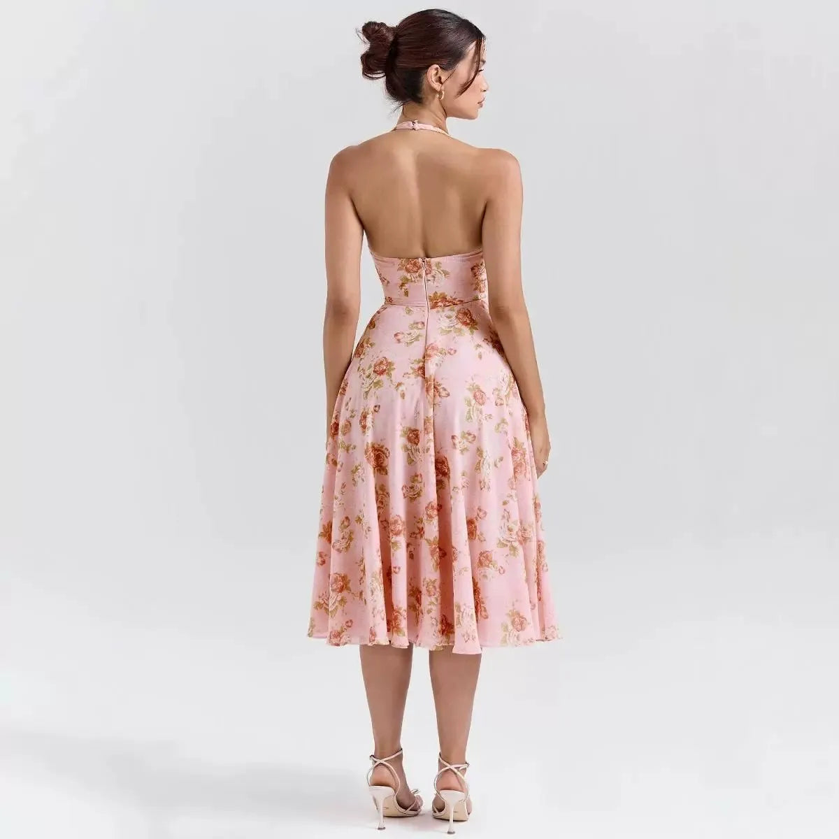 Viana Halter Floral Midi Dress