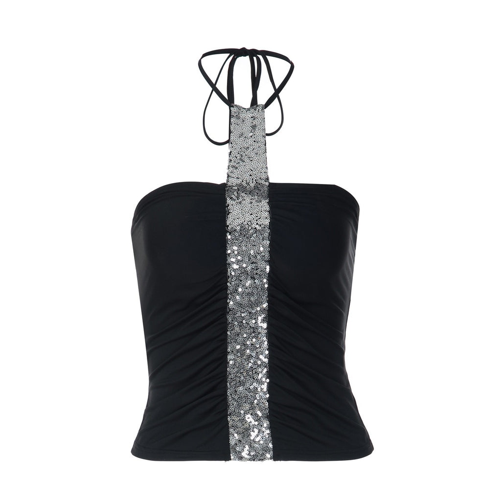 Yasmin Sequin Trim Halter Tube Top