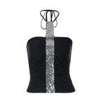Yasmin Sequin Trim Halter Tube Top