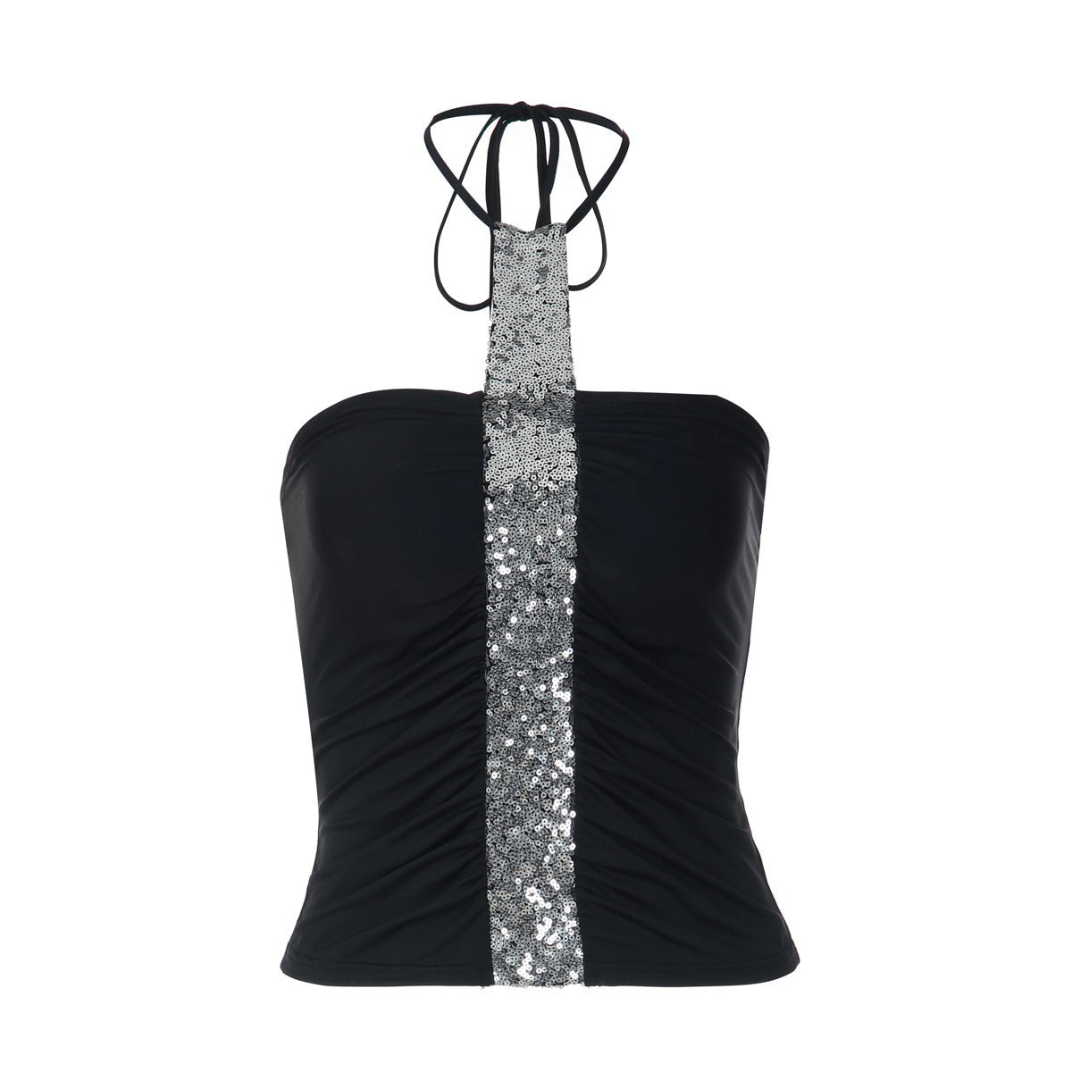 Yasmin Sequin Trim Halter Tube Top