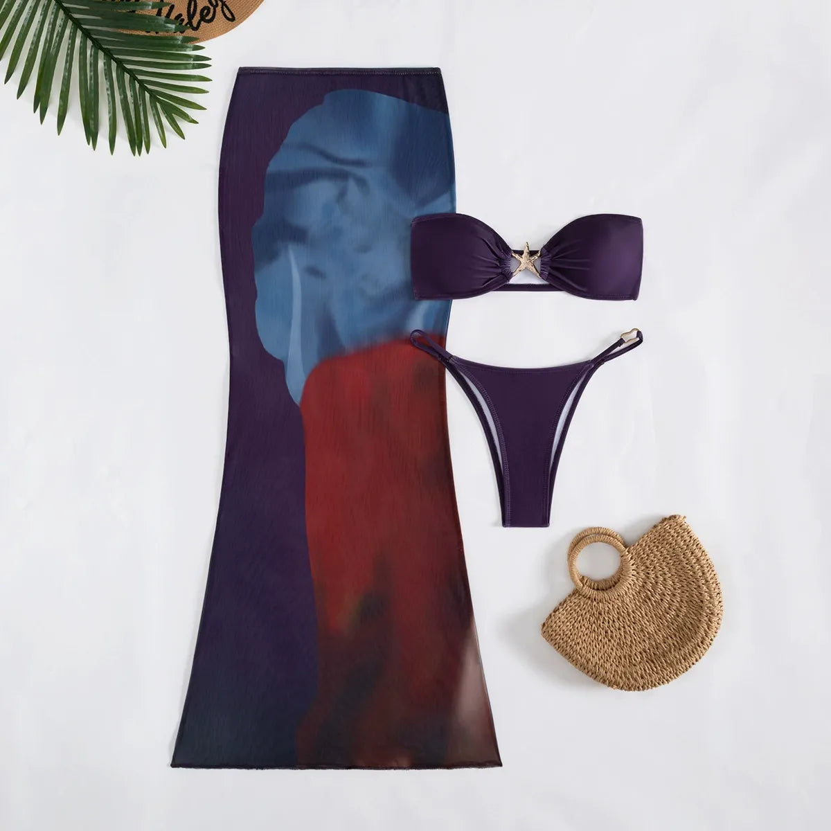 Oyana Bandeau Bikini Mesh Cover-Up Skirt