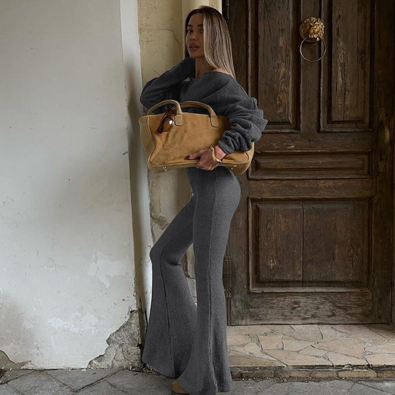 Knit Top & Flared Pants Set