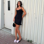 Tie Strap Ruffle Hem Mini Dress