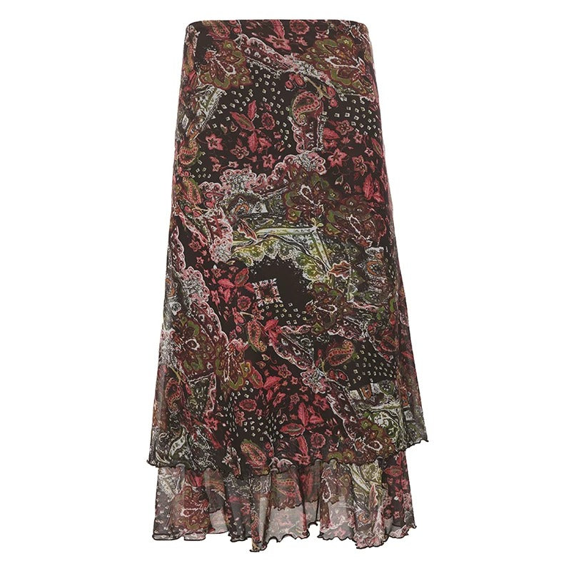 Sylvia Paisley Bloom Ruffle Midi Skirt