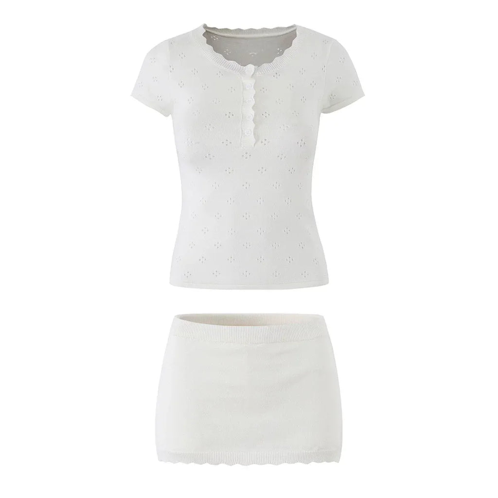 Hattie Eyelet Knit Top & Mini Skirt Set
