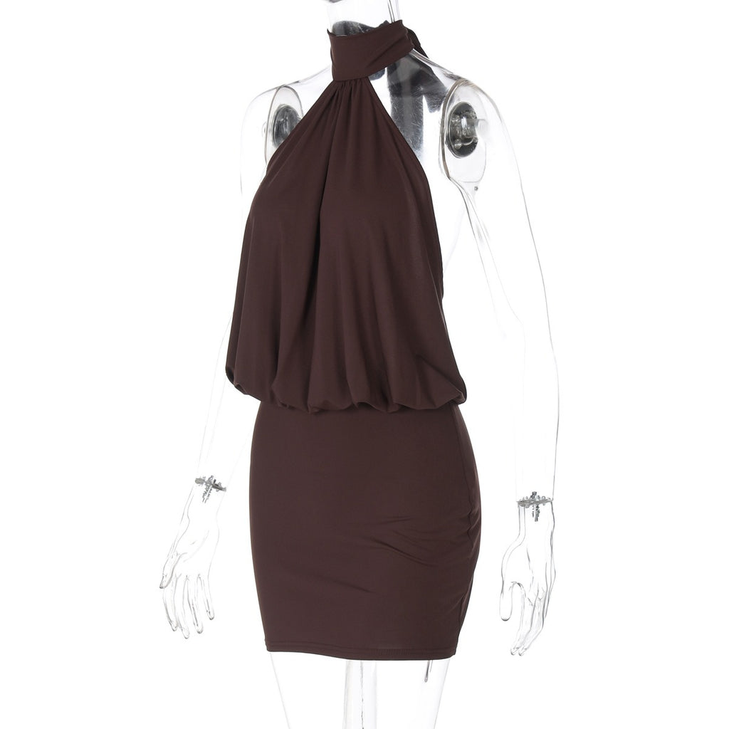 Draped Halter Backless Mini Dress