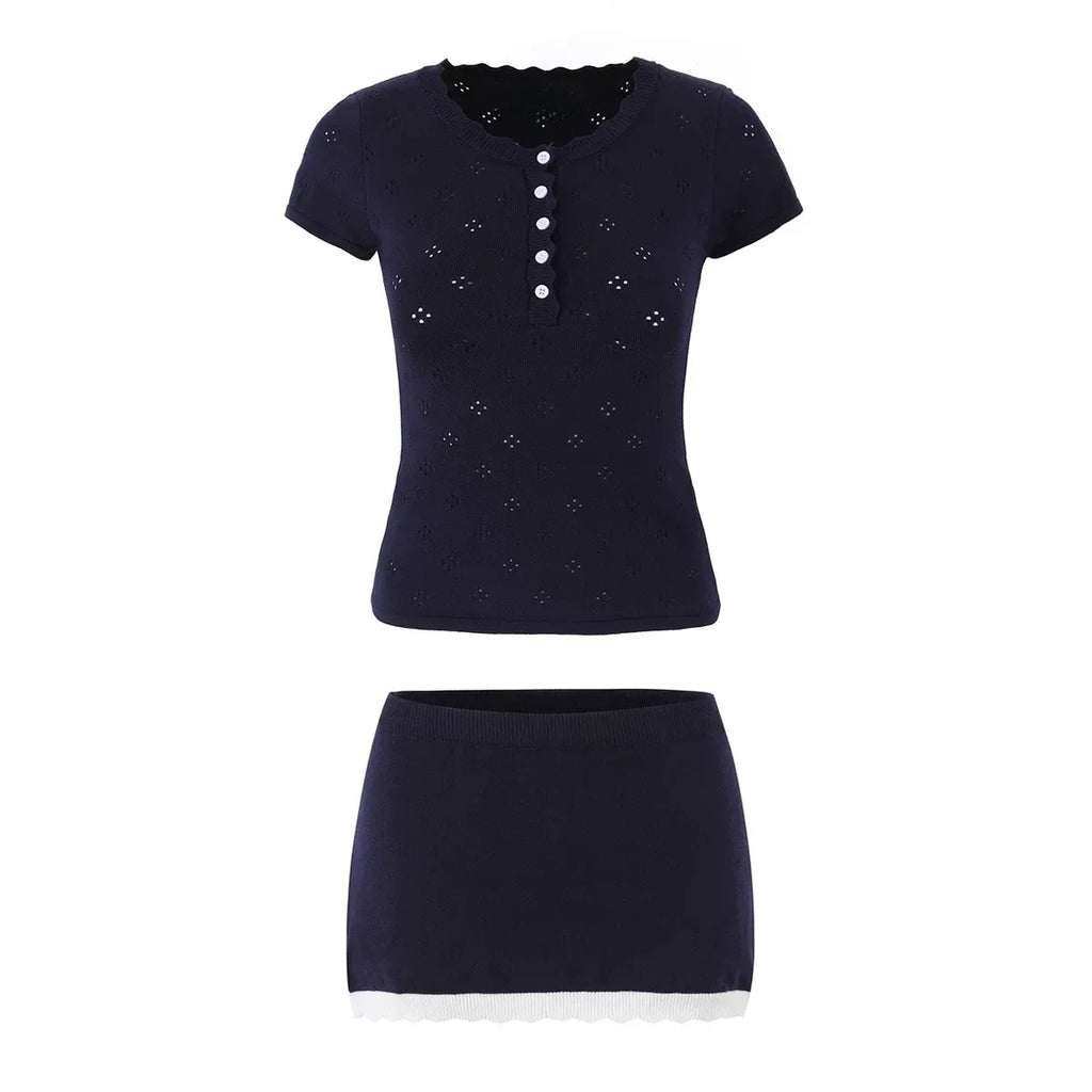 Hattie Eyelet Knit Top & Mini Skirt Set