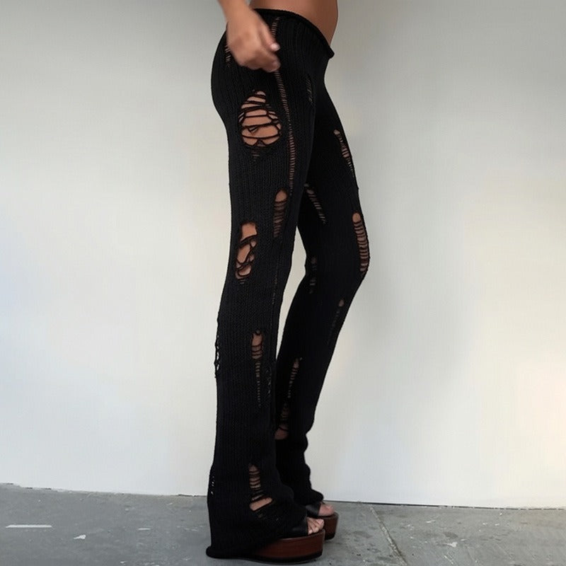 Narin Distressed Knit Flare Pants