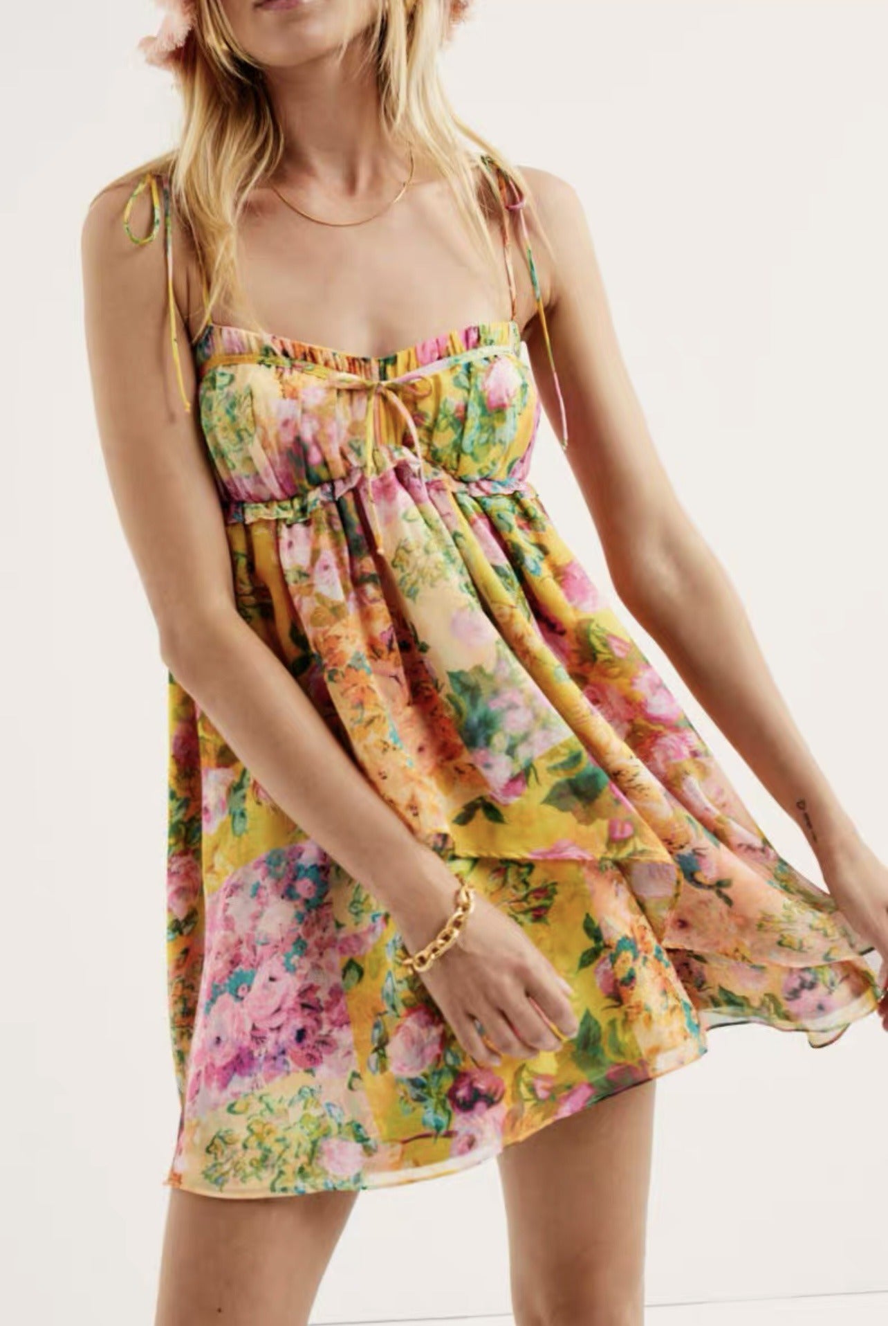 Amira Floral Chiffon Tie-Strap Mini Dress