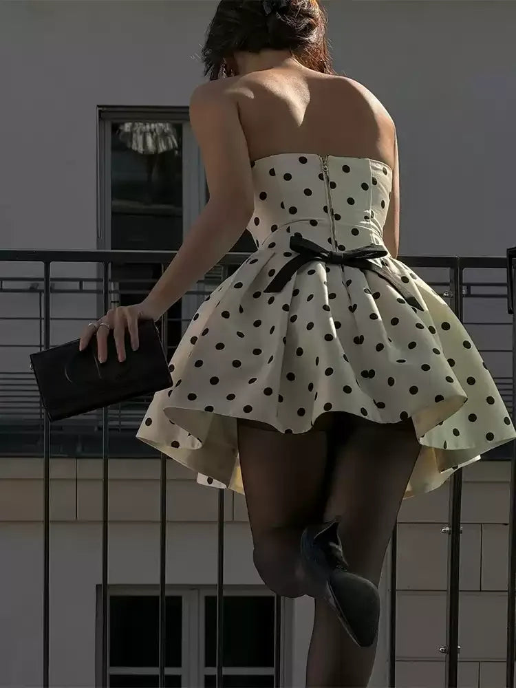 Gemma Vintage Polka Dot Strapless Mini Dress