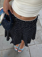 Polka Dot Flared Midi Skirt