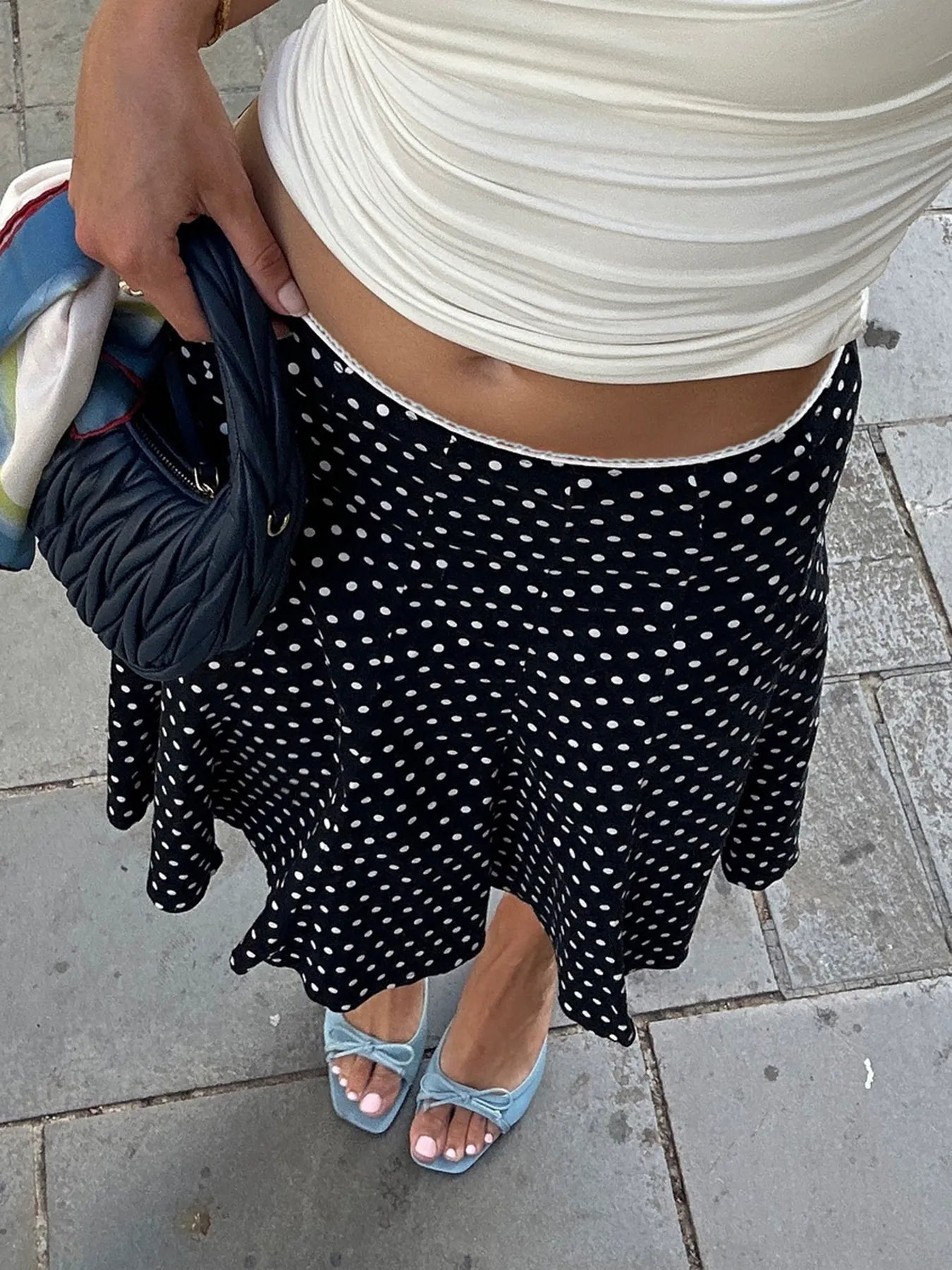Polka Dot Flared Midi Skirt
