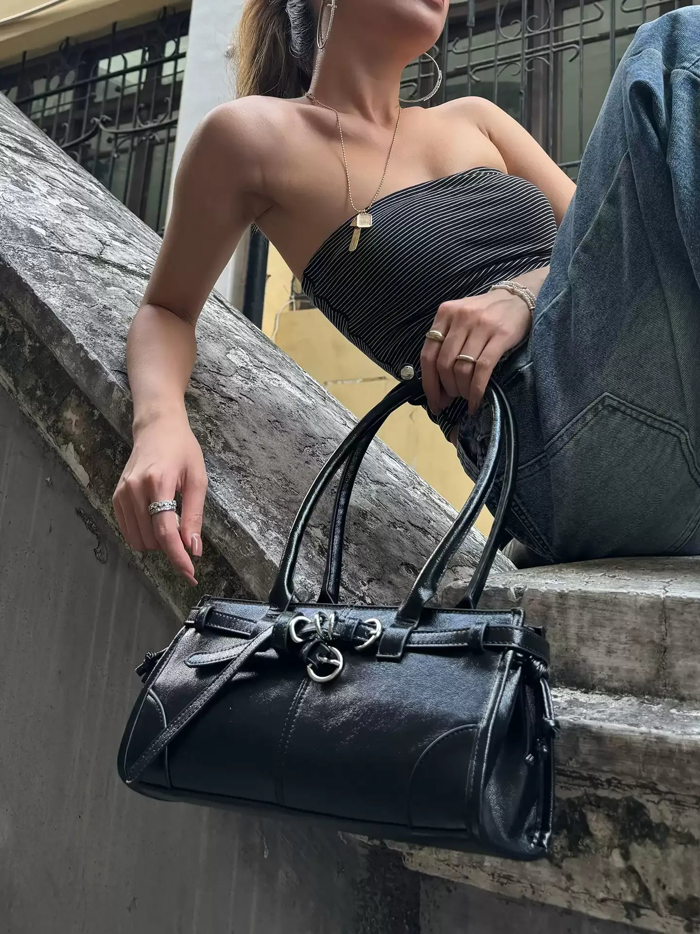 Etta Vintage Structured Leather Shoulder Bag