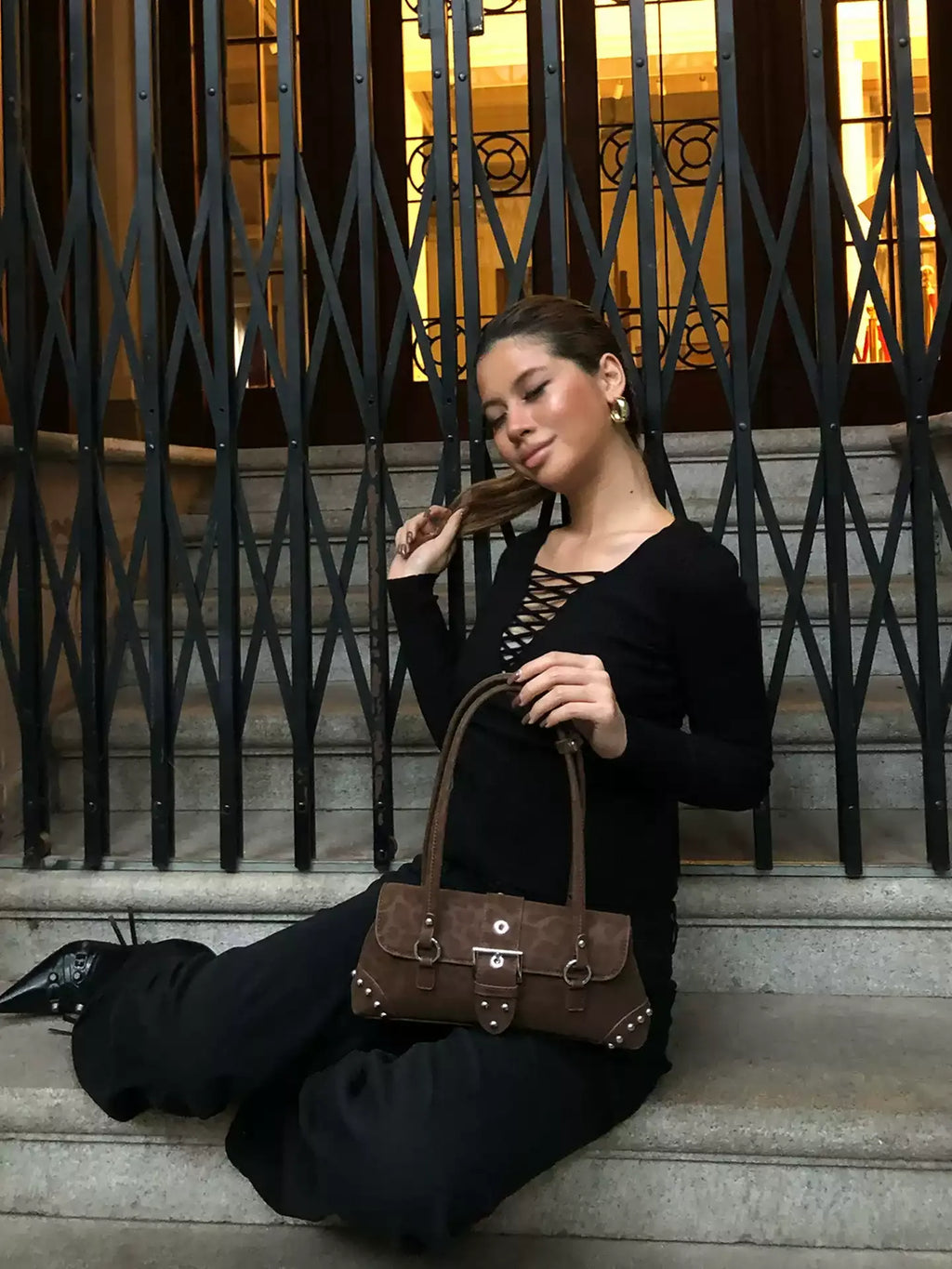 Keira Studded Leopard Shoulder Bag