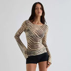 Rivka Zebra Mesh Long Sleeve Top