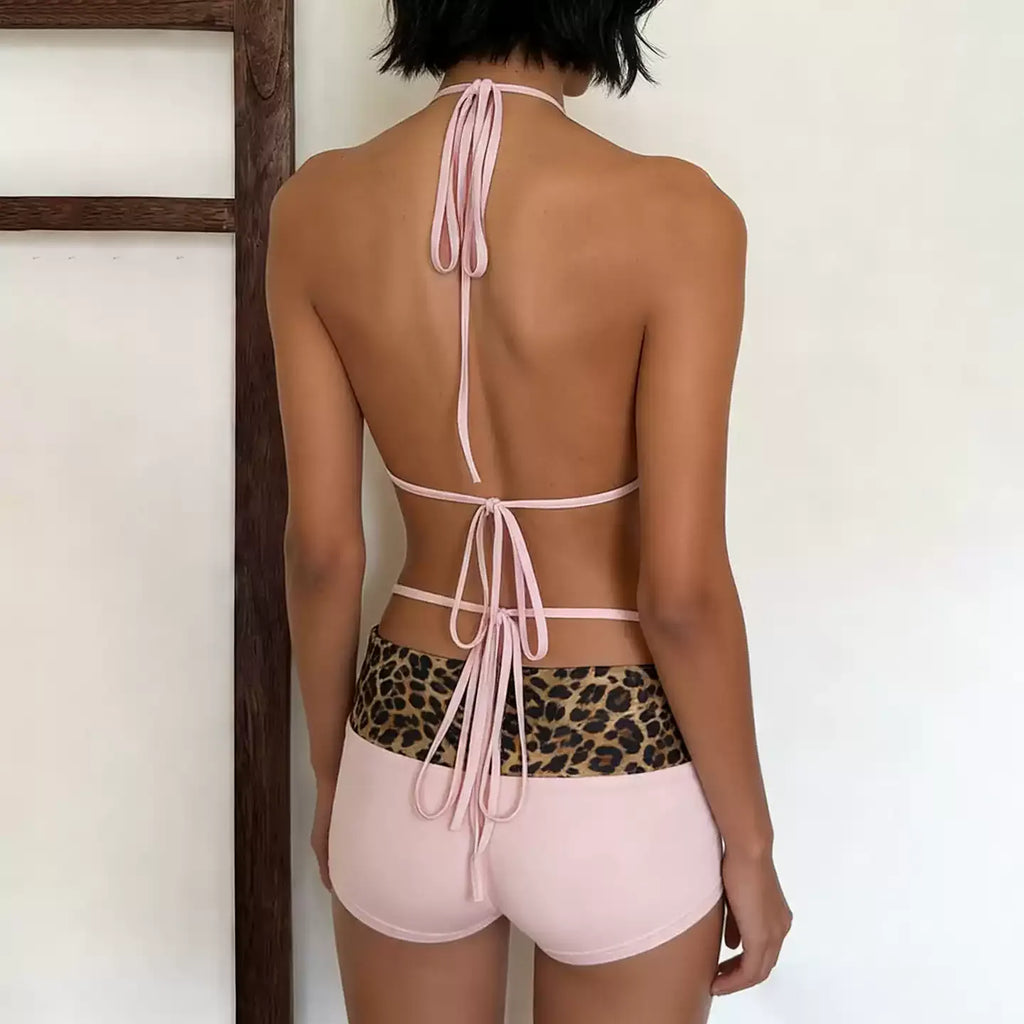 Talia Leopard Print Pink-Trim Bikini Set