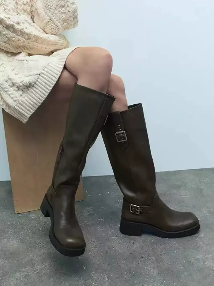 Matilda Vintage Buckle Knee-High Boots