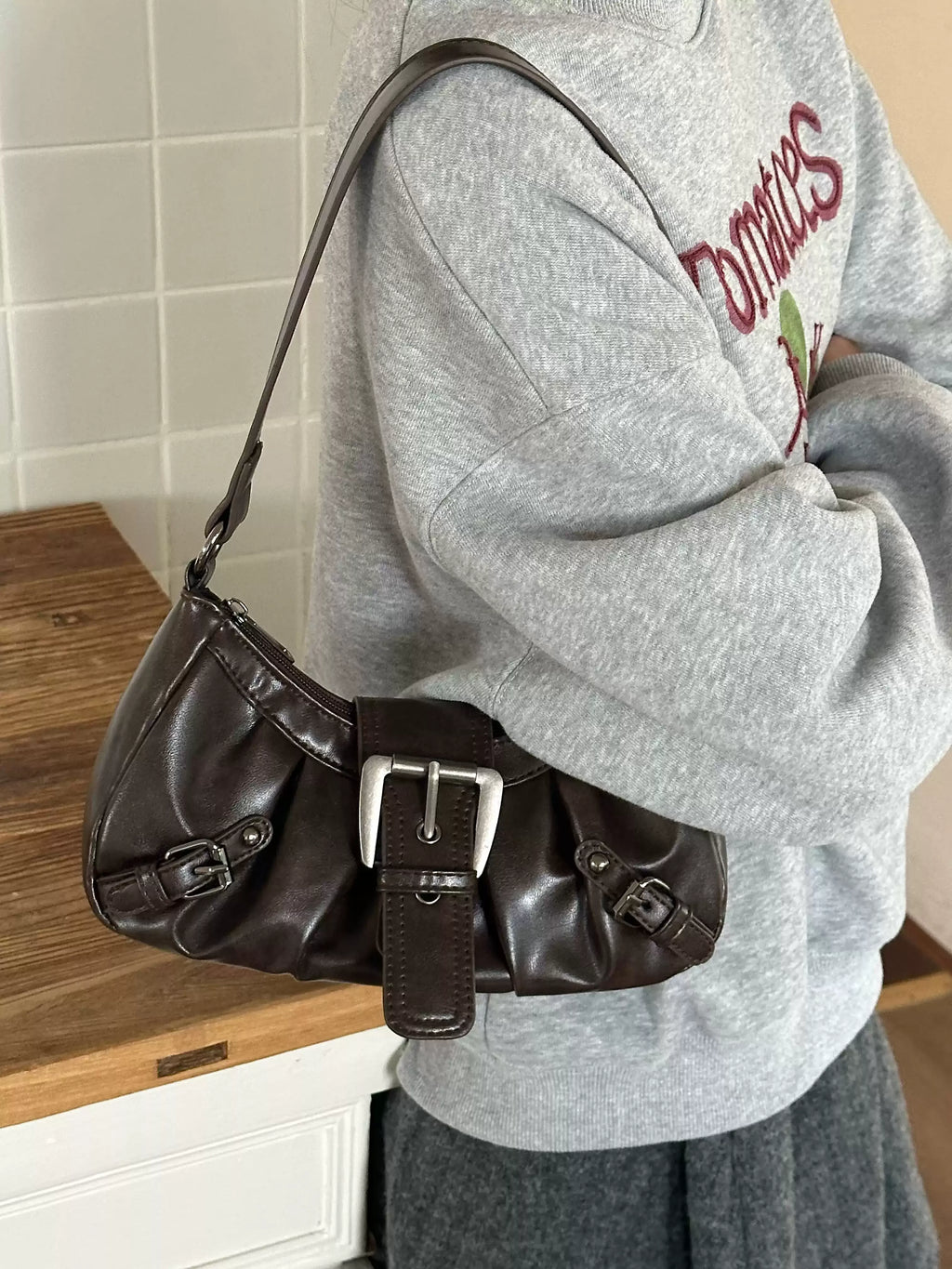 Haven Vintage Buckle Ruched Shoulder Bag