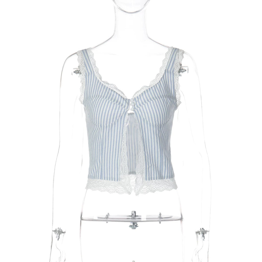 Miray Striped Lace Trim Corset Top