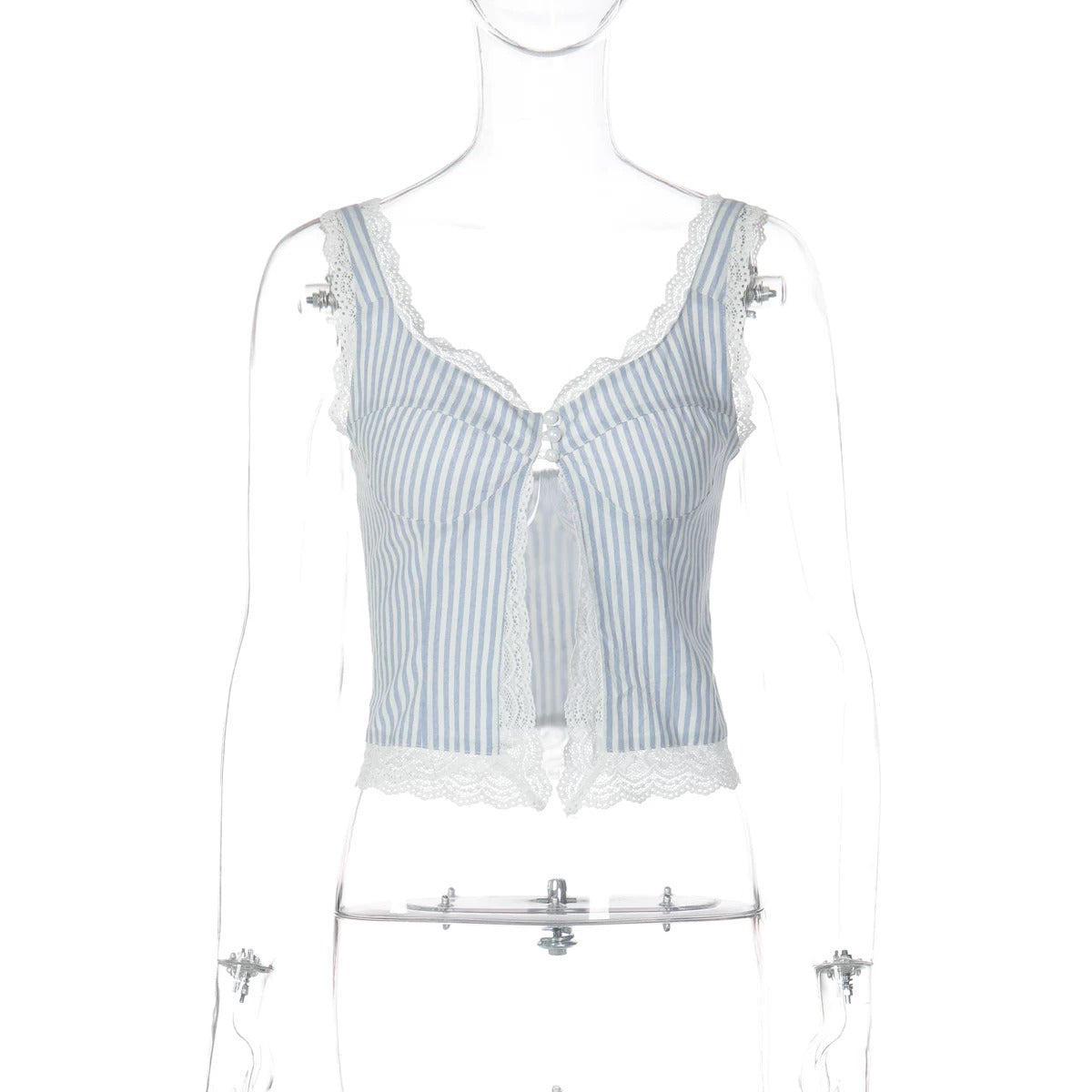 Miray Striped Lace Trim Corset Top