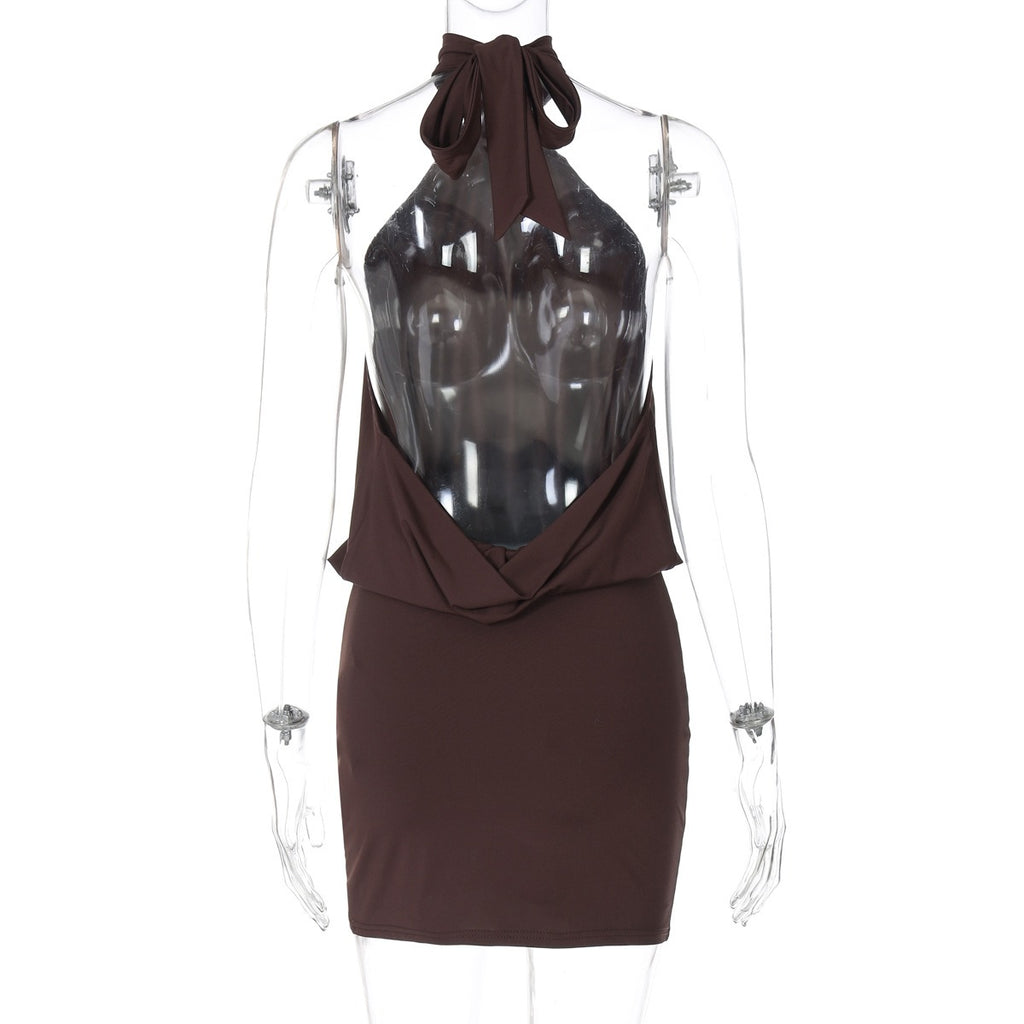 Draped Halter Backless Mini Dress