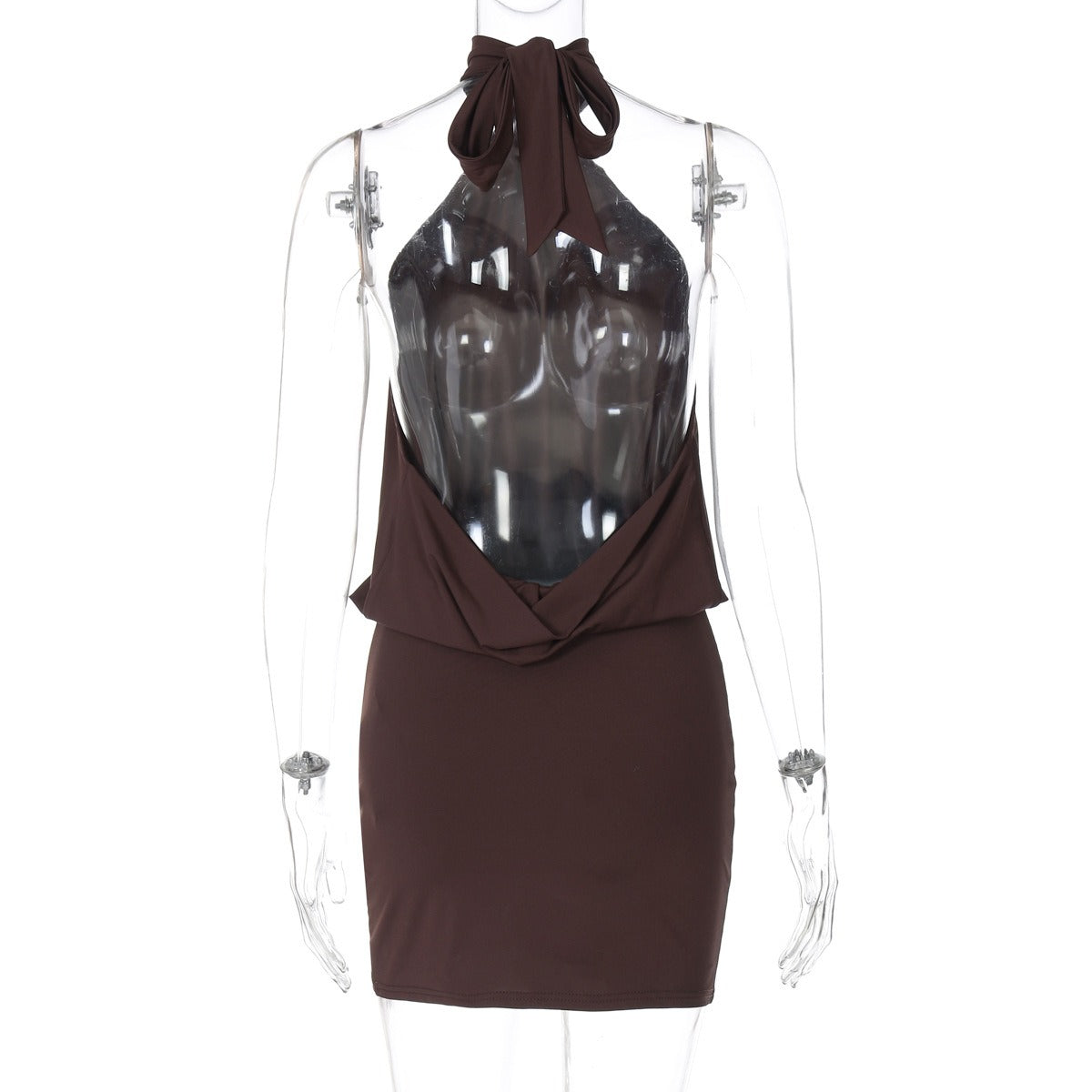 Draped Halter Backless Mini Dress