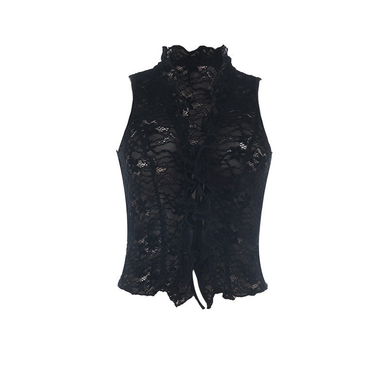 Calista Sheer Lace Tie-Front Top