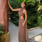 Rosena Snake Print Halter Maxi Dress