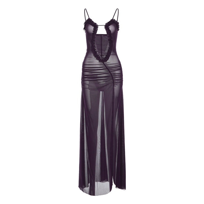 Maelis Sheer Plunge Maxi Dress