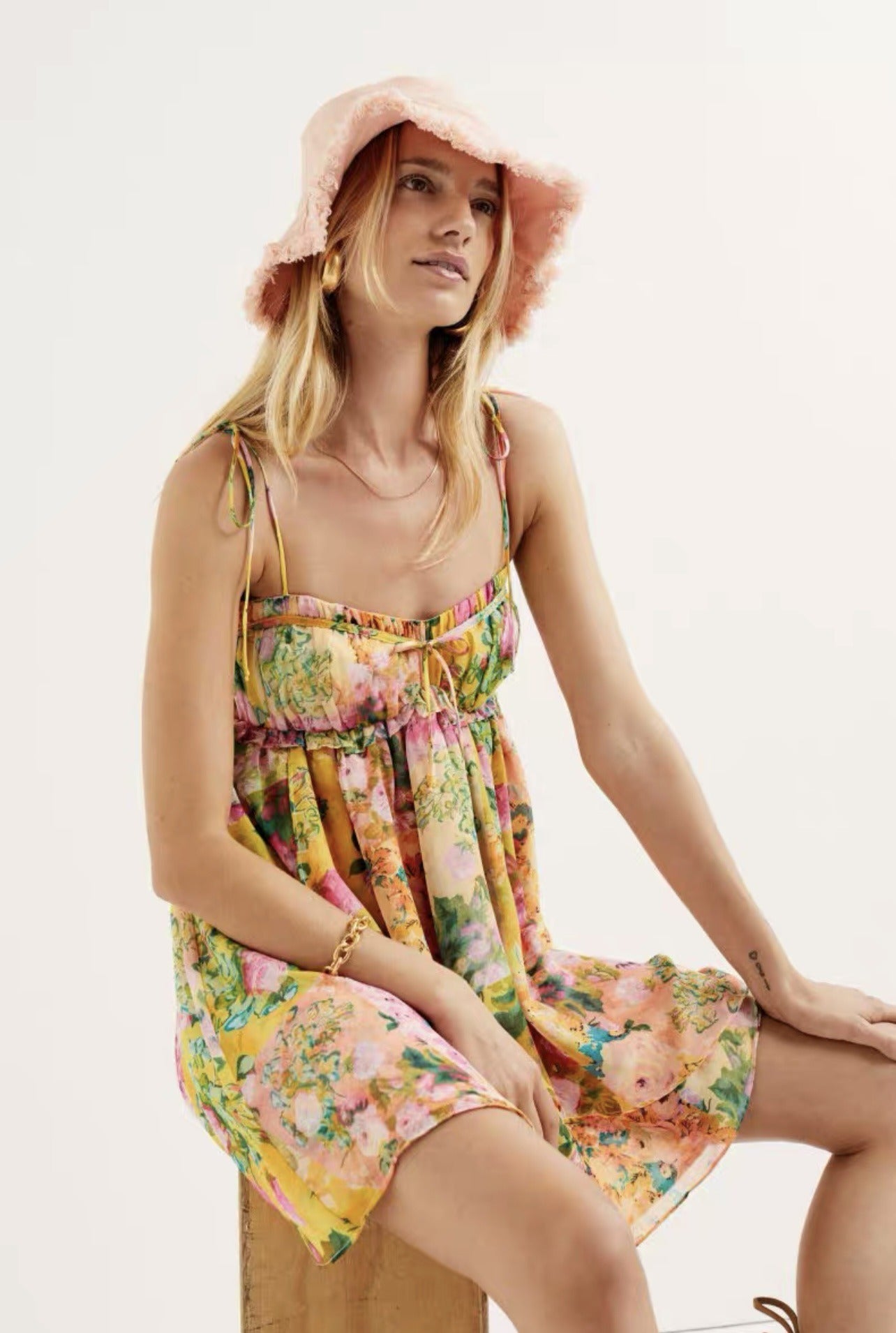 Amira Floral Chiffon Tie-Strap Mini Dress