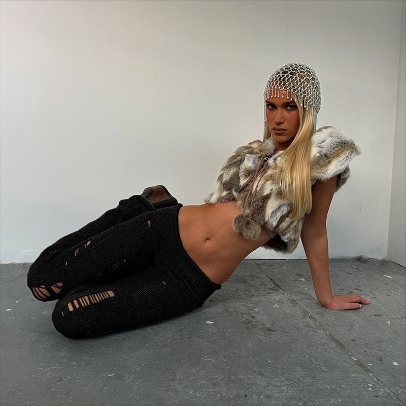 Narin Distressed Knit Flare Pants