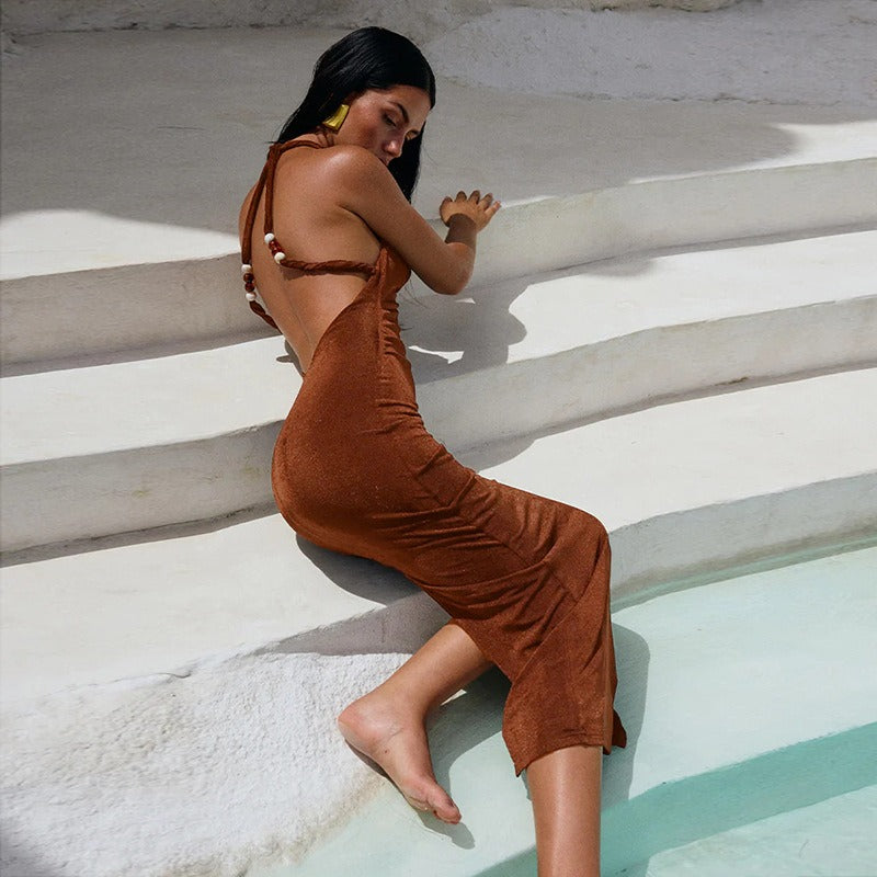 Vezra Knit Halter Maxi Dress