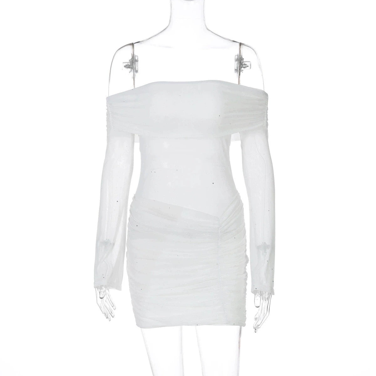 Uzma Sheer Off-Shoulder Ruched Mini Dress