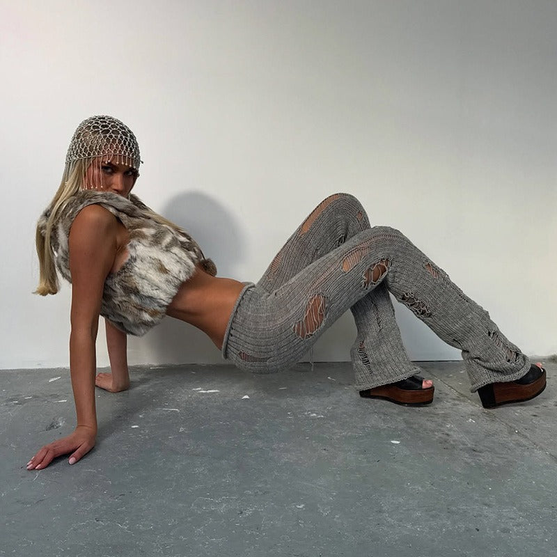 Narin Distressed Knit Flare Pants