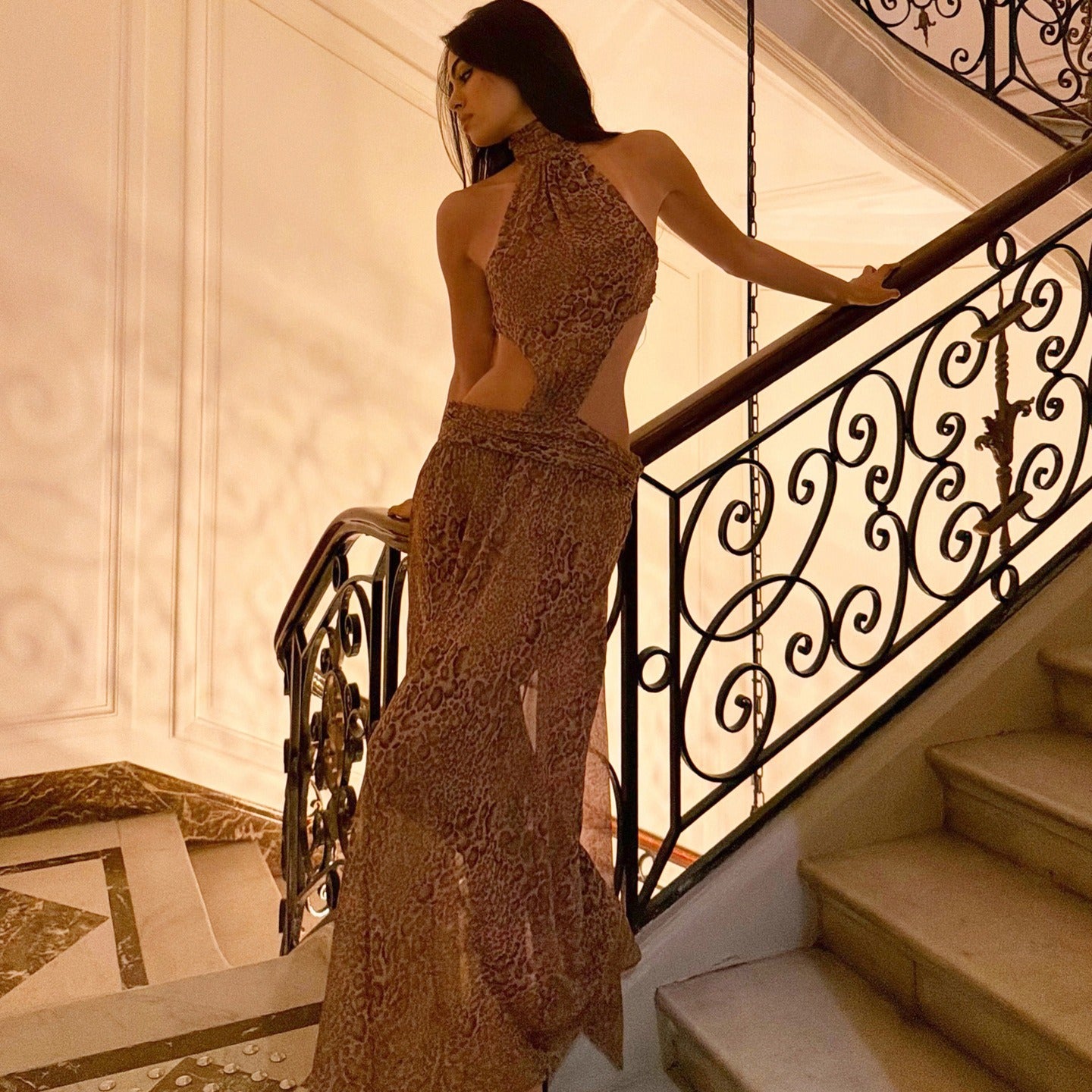 Rosena Snake Print Halter Maxi Dress