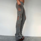 Narin Distressed Knit Flare Pants