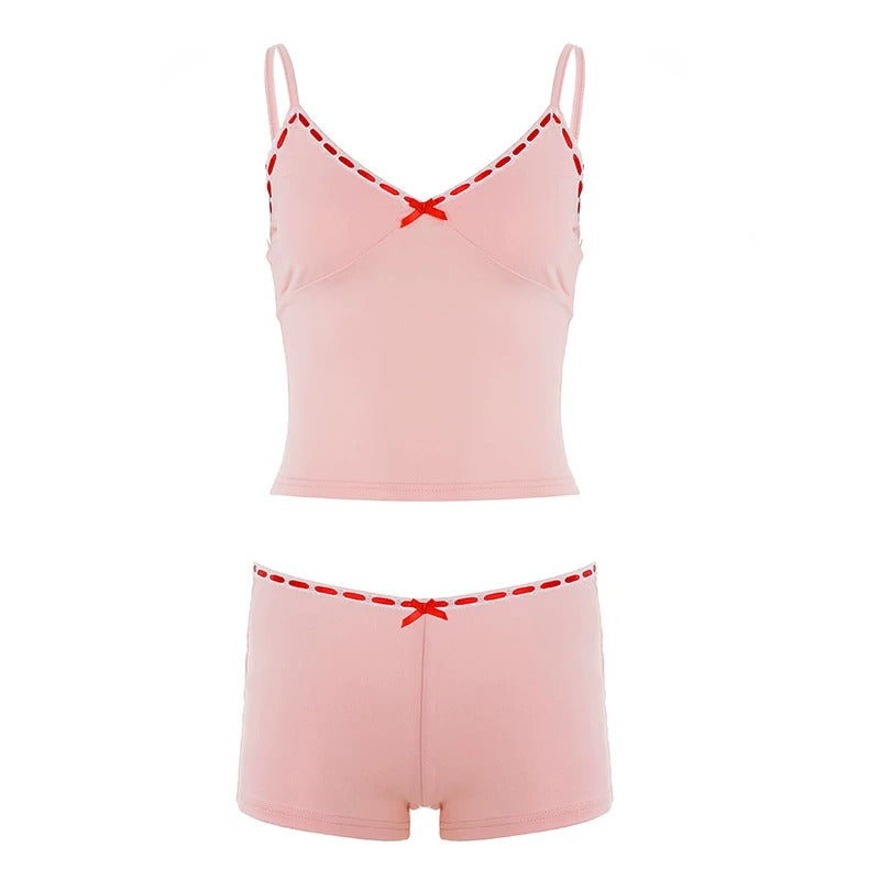 Hanae Pink Contrast Stitch Lounge Set